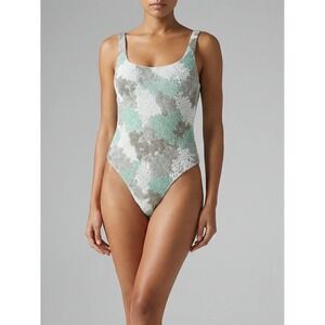 Oceanus Women Sequin One Piece Swimsuit Mint Green White Silver Bodysuit NWT sm.